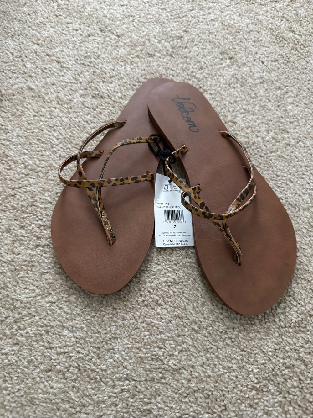 Volcom Brown Sandals with Leopard-Print Straps